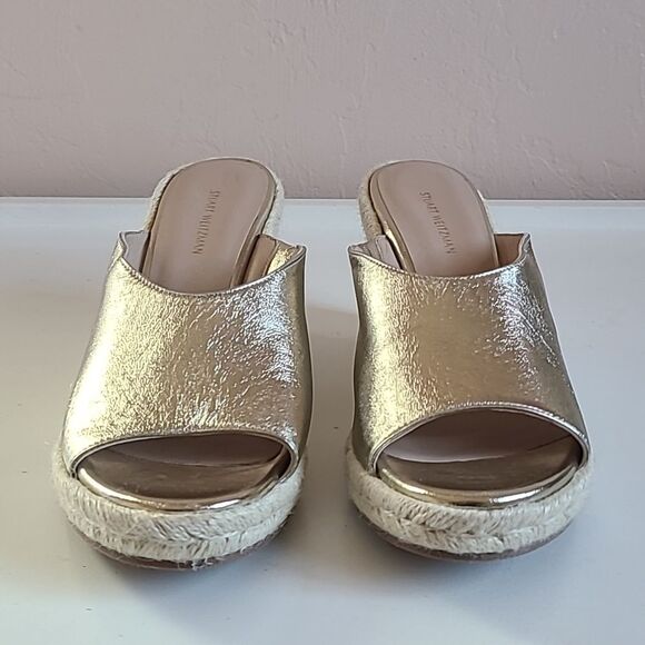 Stuart Weitzman Wonda Espadrille Gold Leather Wedge Sandal Size US 9 EU 39.5 - Picture 3 of 15